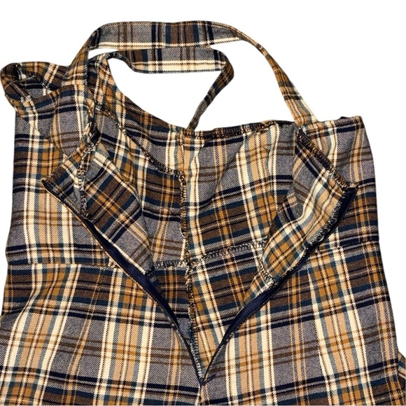 American Eagle Women's Brown Tan Plaid Jumper Dress Pockets Wide Straps Sz M - Picture 10 of 10